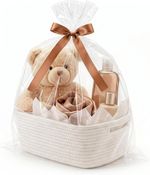 VIRETH HAUS Small Woven Basket with Gift Bag, Ribbon, Wrap Paper | Empty Gift Ba