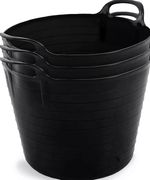 3 x 42L Black Large Flexi Tub Home Garden Flexible Storage Colour Bucket Basket