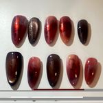 Handmade Shiny Full Cover Almond Press-On Nails, Medium, Red Black Marble Design