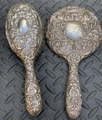 Silver Hallmarked Birmingham 1981 Brush & Mirror Vanity Set Green Man Design