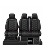 FOR FORD TRANSIT CUSTOM 2013-2023 TAILORED LEATHER BLACK SEAT COVERS W/ LOGO