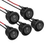 5x Black Snap In ON/OFF Rocker Switch Round 15mm 2-Pin 250V/3A 125V/6A -UK Stock