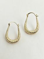 18ct GL Oval Shape Twisted Textured Hoop Earrings 2cm x 3cm 18K Gold Layered
