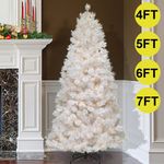 White Christmas Tree with Lights Bushy Artificial Xmas Tree Home Decor 4/5/6/7ft