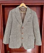 Vintage Dunn & Co Men's Vintage Harris Tweed Blazer Jacket Brown Herringbone