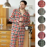 Mens Flannel Pyjama Cotton Set Check Brush PJ Warm Thermal Winter Elasticated