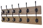 Handmade Solid Oak Coat Rack | Antique Cast Iron Hooks | Rustic Wall Mounted Rai