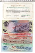 1979 PHILIPPINES 6 NOTE SPECIMAN SET BANKNOTES FROM AROUND THE WORLD (MS-165)