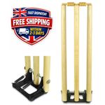 Professional Cricket Wooden Spring Return Stumps + Bails & Metal Base Wickets
