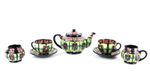 MOORCROFT POTTERY 'VIOLET' SALLY TUFFIN TETE-Á-TETE FLORAL TEA SET, BOXED