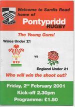 Feb 01 Wales v England U21 international  at Pontypridd