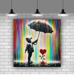 Banksy style colourful rain love heart printed canvas modern art ready to hang