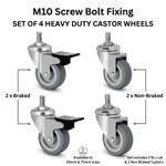 Castor Wheels Trolley 50mm or 75mm  M10 Threaded Swivel Premium quality 4 x Grey