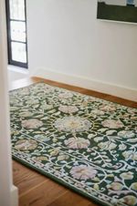 Handmade Wool & Silk Tufted Rug Floral Botanical Design Green Carpet