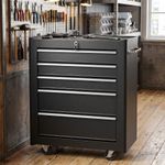 5-Drawer Lockable Steel Tool Storage Cabinet w/ Wheels Handle 2 Keys Black