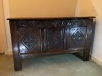 Carved Oak Three Panelled Coffer - late 17th century - large storage capacity