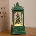 21cm Christmas Water Spinner Lantern Tree Glitter Warm White LED Green