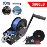 Boat Trailer Winch 3000lbs with 33ft Strap Heavy Duty Hook 4:1/8:1 Hand Crank