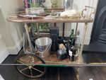 Aldo Tura Italian Lacquered Leather Brass Drinks Trolley Bar Cart Mid Century