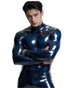 Mens Latex Rubber Full Body Catsuit Long Sleeve High Neck Back Zip Custom