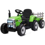 HOMCOM Ride On Tractor with Detachable Trailer, Remote Control, Music - Green