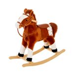 HOMCOM Rocking Horse Toy Plush Wood Pony Riding Rocker Neigh Sound Brown