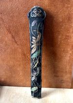 Pretty Chinese Antique 19th C Qing Silk Embroided Fan Case Sleeve Lily Motif