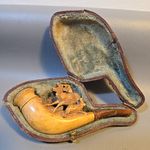 Antique 19th Century Stag and Hare Meerschaum Smoking Pipe with Case Tabaco Pipe