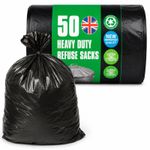 50 Heavy Duty Black Refuse Sacks Bin Bags 70L Household Rubbish Bags 720 x 840mm