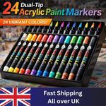 Acrylic Paint Pens 24 Colours Dual Tip Waterproof Markers for Rock Wood Arts UK