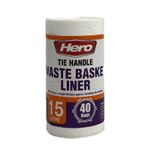 Hero 15L White Tie Handle Bin Liners Small Waste Basket Bags 40 Pack
