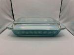 JAJ Pyrex Gaiety range Turquoise Daisy Space Saver Shallow Dish 1950s 1960s