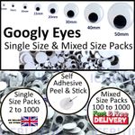 Googly Eyes Self-Adhesive Many Pack Options in Single & Mixed Sizes 7mm - 50mm
