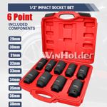 29 30 31 32 33 34 35 36 38MM 6Pt Axle Hub Nut Shaft 1/2" DEEP Impact Socket Set