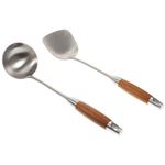 Khaki Wooden Handle Cooking Spatula and Spoon Set Stainless Steel for Home