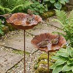 Handmade Metal Flower Garden Stake with Bee Bath & Bird Water Bowl Yard Decor