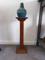 Antique Oak Wooden Bust Display Column Stand Pillar