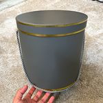 Round Grey & Gold Paperboard Gift Box with Lid and Rope Handle