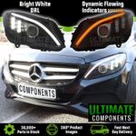 LED DRL Headlights Mercedes C Class 2014-2018 W205 S205 Black Dynamic Indicators