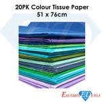 20 Large Multi Coloured Tissue Paper Sheets Assorted Pack Gift Wrapping 51x76cm