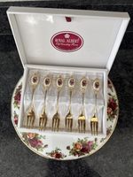 Royal Albert Old Country Roses, Gold Plated Six Cake Forks New  & Cake Platter