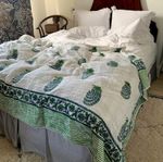 Indian Handmade Cotton Kantha Quilt Hand Block Print King Size Bedspread Blanket