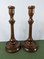 Edwardian Hard Wood Pair Of Candle Holders 24.5 Cm Tall Vintage 