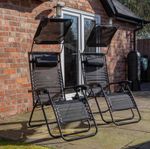 Set of 2 Multi Position Garden Gravity Relaxer Chair with Sun Canopy in Black