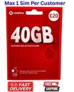 1 x VODAFONE Pay As You Go Sim Card-40GB DATA & Call PAYG-New OFFICIAL UK £20