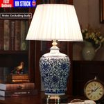 Chinese Ceramic Table Lamp with Shade-Blue-Flowers Pattern-58cm Christmas Gift