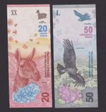 UNC Argentina 20 & 50 Pesos Banknote 2017-2018 Flora & Fauna Animals Series