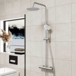 Chrome Round Thermostatic Exposed Shower Mixer Bathroom Dual-Head Shower Set