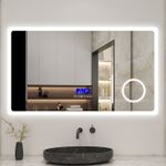 Bathroom LED Mirror with Bluetooth and Clock Display|Dimming Function|3 Colors