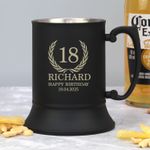Personalised  18th Happy Birthday Crest Black Stainless Steel Tankard Gift Pint